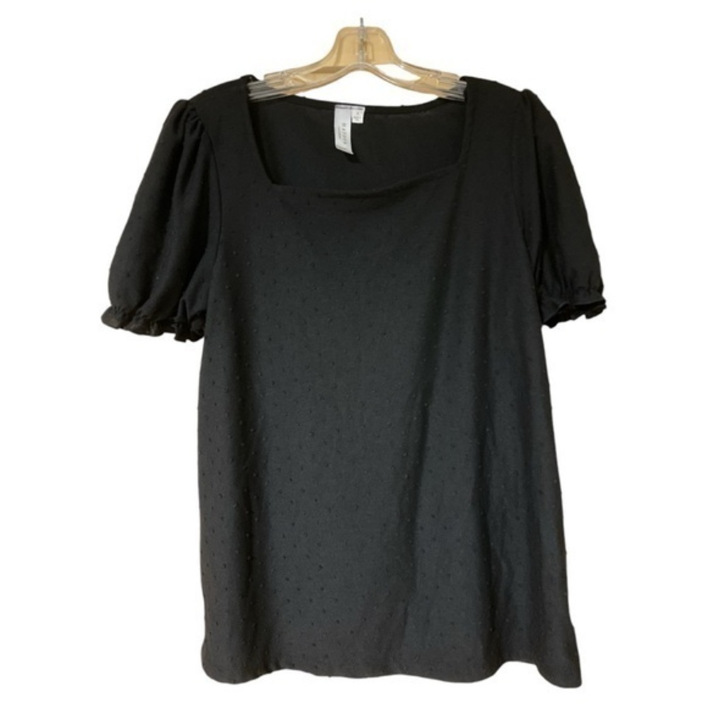 Hayden Black Swiss Dot Blouse Whimsigoth Square Neck Puff Sleeve Small Romantic